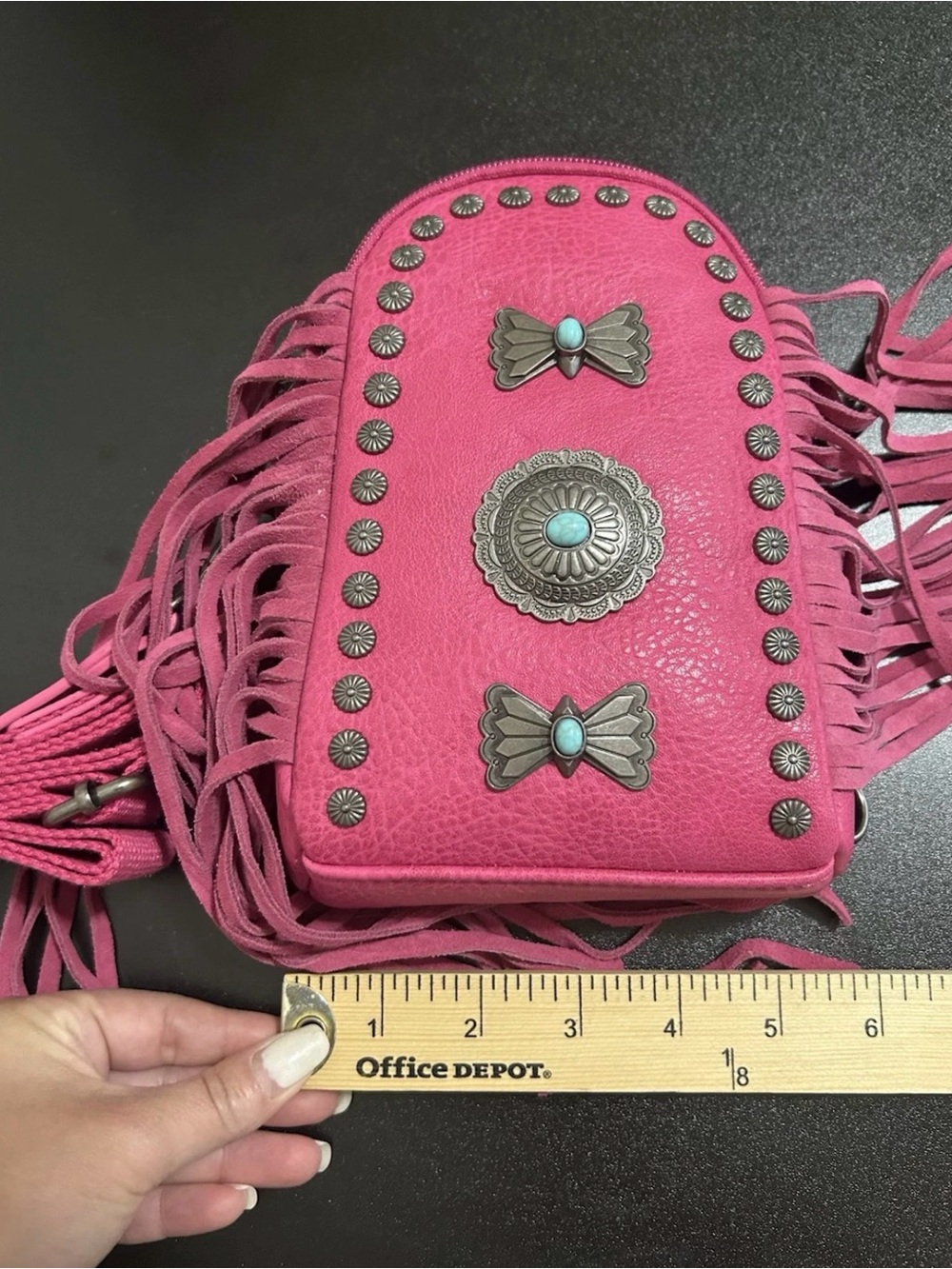 Montana West Magenta Fringe Crossbody with Turquoise Accents - Picture 6 of 7